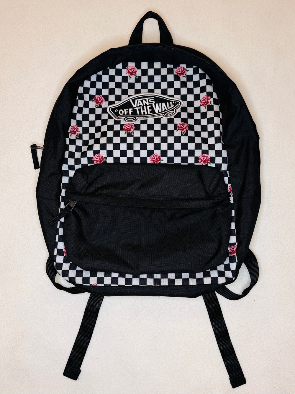 Vans Realm Classic Y2K Skater Girl Checkerboard Backpack with Pink Roses